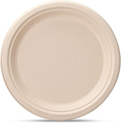 GUSTO [9 Inch-125 Pack Heavy-Duty Kraft Paper Plates, 100% Compostable, Biodegradable, Disposable Sugarcane - Brown Unbleached (Formerly Comfy Package)