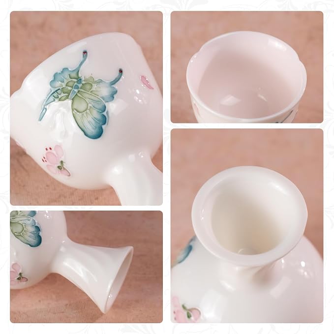 KAMMAK Tea Cup Set of 2 Small Tea Cups 1.4oz White Porcelain Tea Cup Set - Image 5