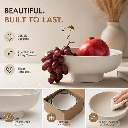 12" Concrete Fruit bowl for Kitchen Counter, Coffee Table Decor, Decorative Key - Image 6