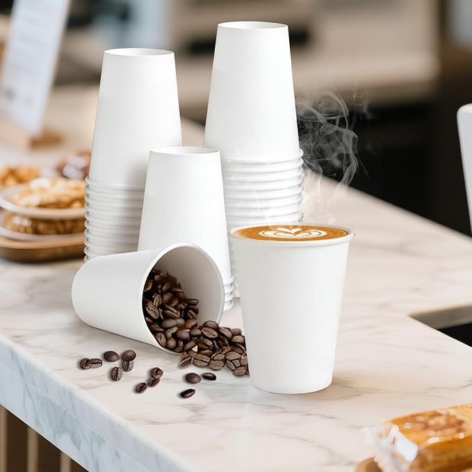 Clawsoff 12 oz 100 Count Paper Cups Disposable Hot/Cold White Coffee Cups | - Image 5
