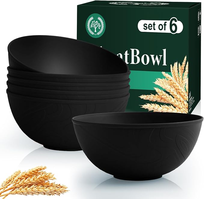 Wheat Straw Salad Bowls Set of 6, Alternative to Plastic Bowls Reusable by HOMIENLY