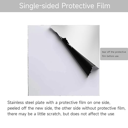 304 Stainless Steel Sheet - 2PCS 12" X 12" X 1/64" Thin Stainless Steel Plate 1/64 Inch Thickness with Protective Film Metal Sheets Stock Sheets for Kitchen DIY Crafting etc. (305 x 305 x 0.39 mm)