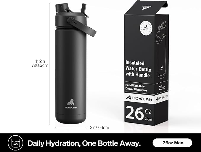 POWCAN 26 oz Insulated Water Bottle: Straw and Spout Lid, Glow-in-the-Dark | - Image 7