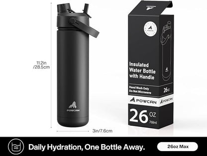 POWCAN 26 oz Insulated Water Bottle: Straw and Spout Lid, Glow-in-the-Dark | - Image 7