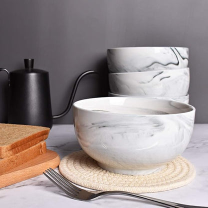 Marbling Ceramic Bowl Set of 4, 33 Oz, Dishwasher and Microwave Safe - Image 4
