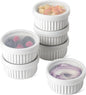 LE TAUCI Ramekins with Silicone Lids, 8 OZ Ceramic Soufflé Dishes, Ramekin Bowls for Crème Brûlée, Dessert, Dips, Oven & Microwave Safe, Set of 6, White