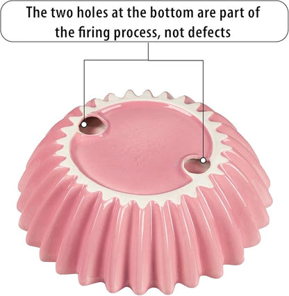 Large Ceramic Fruit Bowl Pink Decorative Bowl for Coffee Table Entryway Kitchen Modern Home Decor Centerpiece 9.5 Inches Ruffle Fluted Scalloped Bowl
