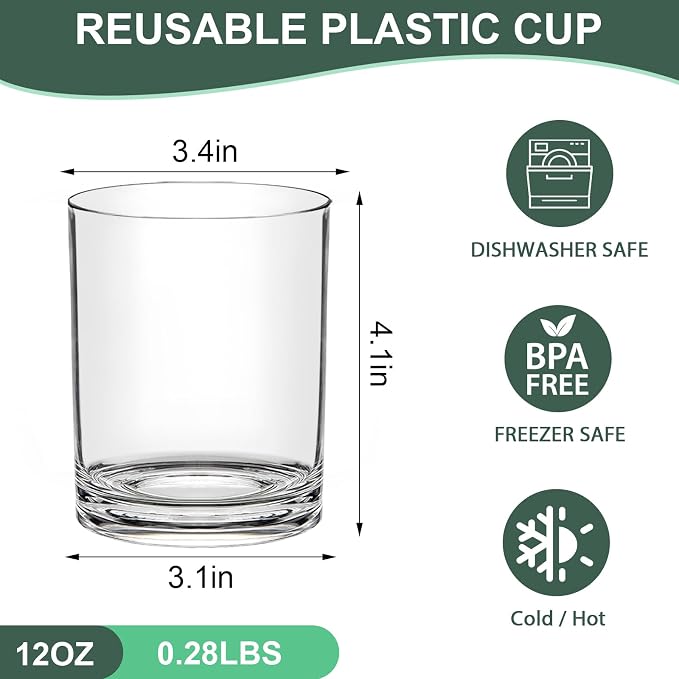12 Oz Plastic Whiskey Glasses Set of 6 – Unbreakable Old Fashioned Cocktail Cups - Image 5