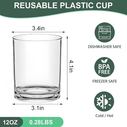 12 Oz Plastic Whiskey Glasses Set of 6 – Unbreakable Old Fashioned Cocktail Cups - Image 5