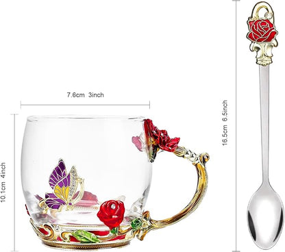 Flower Tea Cup, Butterfly Daisy Glass Fancy Coffee Mug - Image 2