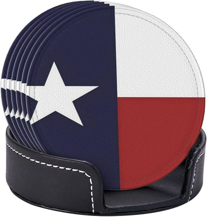 6 Pcs Texas Flag Lone Star Us American Flag Leather Coasters - Image 6