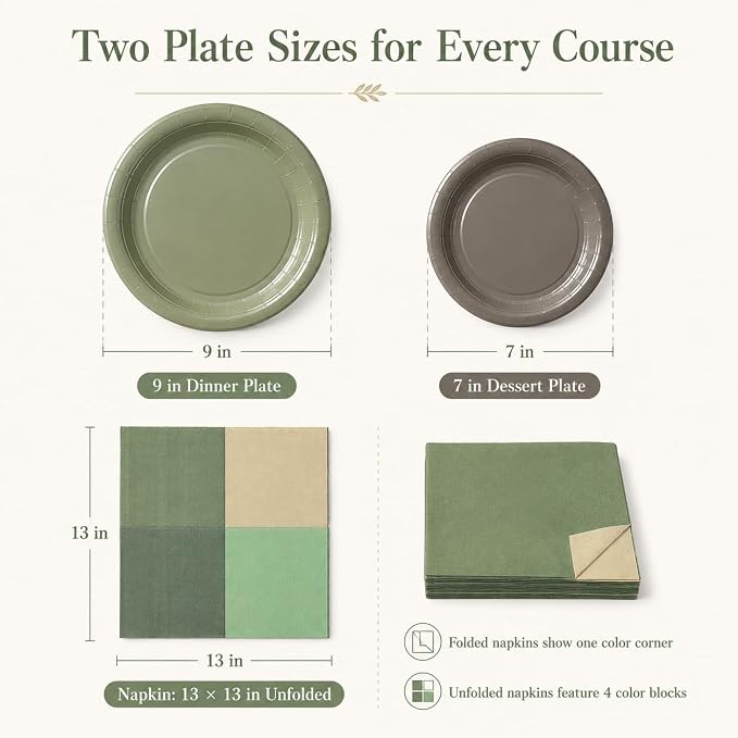 Sage Green and Beige Party Supplies, Disposable Dinner Plates, Dessert Plates - Image 4