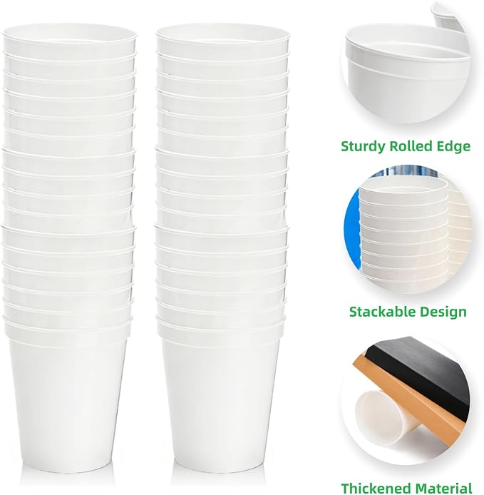 Cididu 50 Pack White Stadium Cups, Reusable 16 Oz Plastic Cups - Image 3