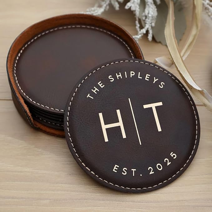Custom Round Engraved Coasters, Personalized Leather Coaster, Laser Engraved - Image 2
