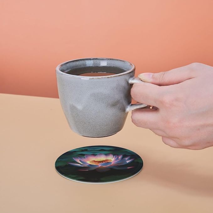 6Pcs PU Leather Coaster for Drinks, Lakeside Flowers Cup Coasters - Image 5