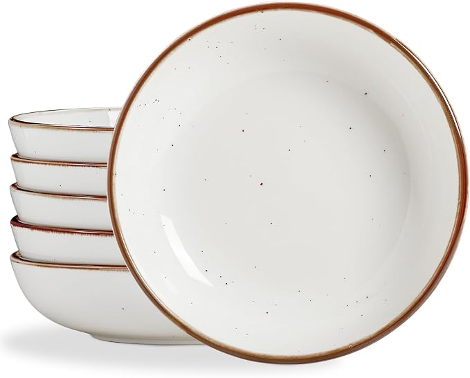 ONEMORE 30 Oz Porcelain Salad Pasta Bowls, Shallow & Wide Bowls Plates Set of 6 by ONEMORECeramics