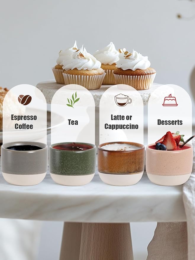 INGOFIN Ceramic Espresso Cup Set of 4-4.2 oz Espresso Cup - Image 5