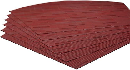 Wedge Placemats for Round Dining Table Woven Vinyl Easy Wipe Plastic Non Slip Table Mats Set of 6（Red）