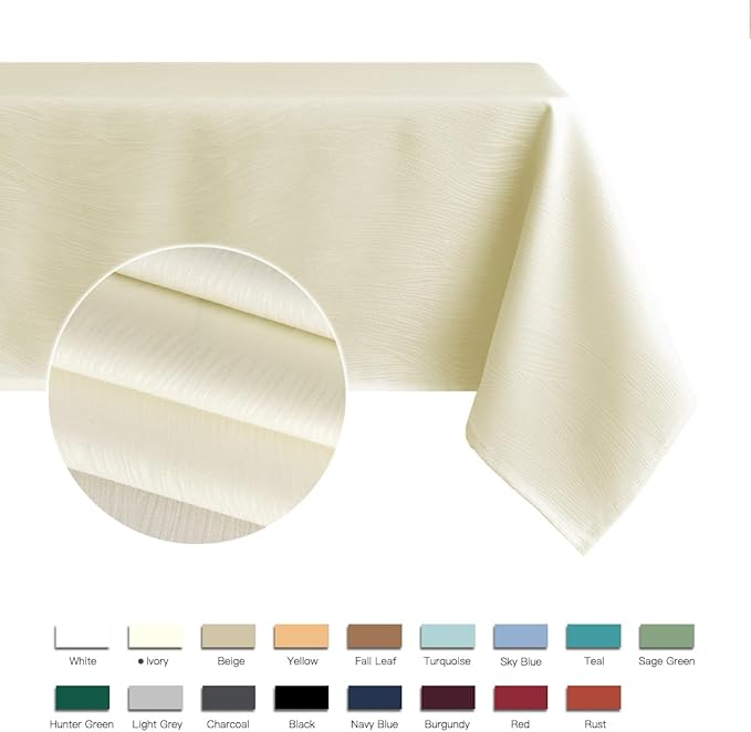 maxmill Square Table Cloth Swirl Design Water Resistant Wrinkle Resistance Heavy Weight Soft Tablecloth for Kitchen Dinning Tabletop Decoration Square 52 x 52 Inch Ivory