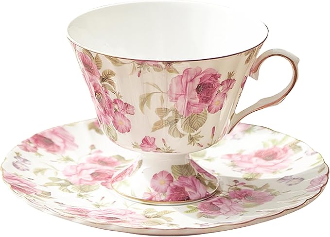 fanquare Rose Tea Cup and Saucer, Vintage Ceramic Tea Cups by fanquare