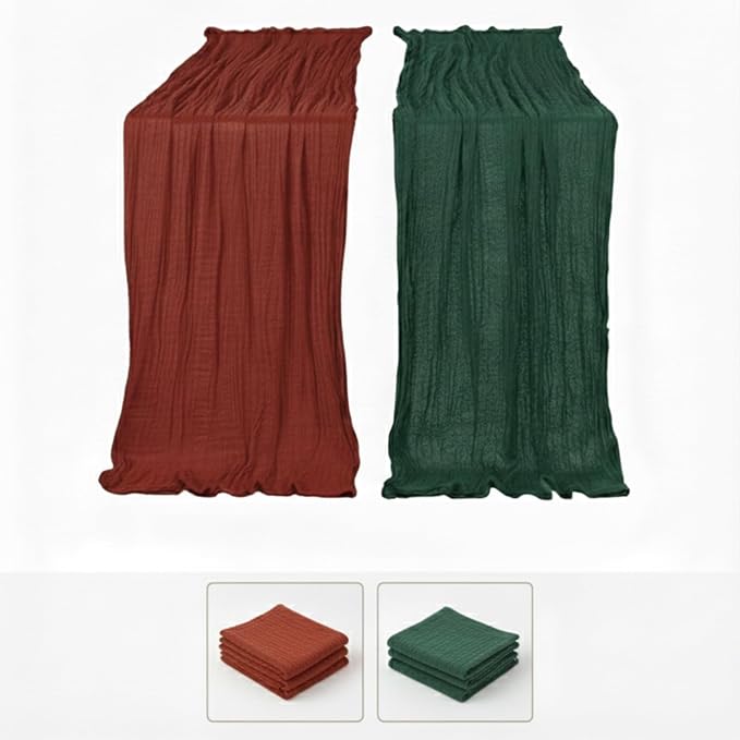 Cheesecloth Table Runner 2 Pack Terracotta and Dark Green, Boho Gauze Table - Image 2