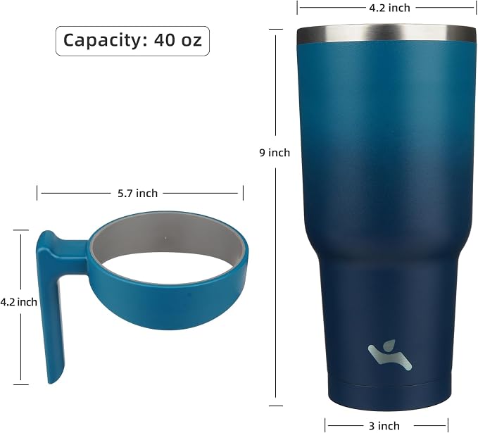 Konokyo 40 oz Tumbler with Handle and Straw, Insulated Travel Mug | Indigo - Image 4