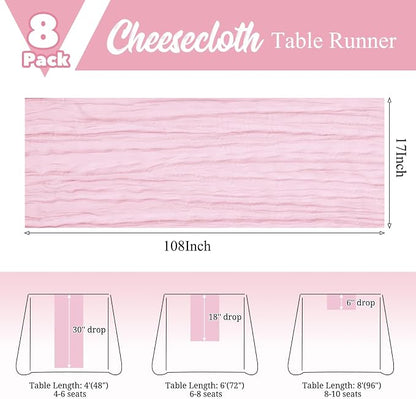 8 Pack Pink Table Runner 17 x 108inch Cheesecloth Table Runner Boho Gauze Table - Image 3