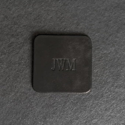 Ox & Pine Personalized Leather Coaster - Sold Individually or in Sets of 4 - Customize Inscription - 100% Full-Grain Leather – 4" Round or 4" Square (Round, Stone Natural, 1 Individual Coaster)