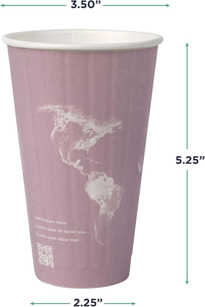 ECO PRODUCTS Compostable Disposable Insulated World Art 16oz Large Coffee Cups - Image 3