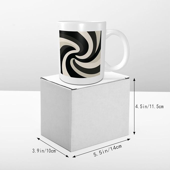 Minimalist Abstract Swirling Shapes Black Beige Ceramic Cup, Elegant Coffee Mug - Image 6