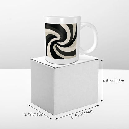 Minimalist Abstract Swirling Shapes Black Beige Ceramic Cup, Elegant Coffee Mug - Image 6