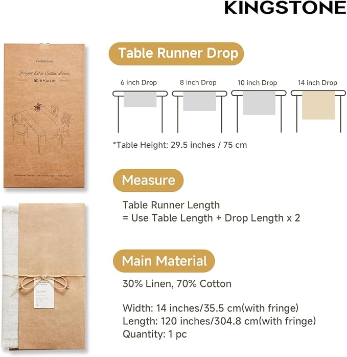 14 x 120 Inches Frayed Edge Table Runner, 270G Heavyweight Sand Washed Slub - Image 2