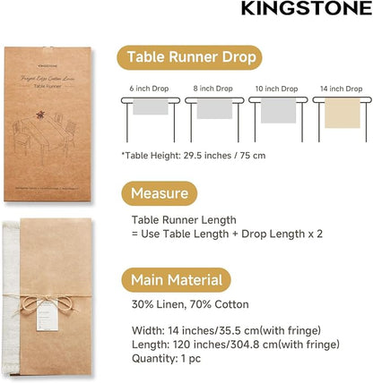 14 x 120 Inches Frayed Edge Table Runner, 270G Heavyweight Sand Washed Slub - Image 2