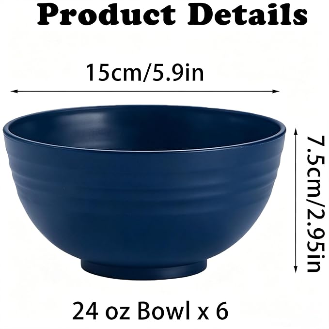 Unbreakable Wheat Straw Cereal Bowls Set of 6, 24 oz Microwave and Dishwasher - Image 2