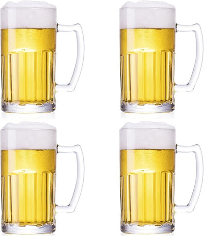 4 Pack Heavy Beer Mugs, Large Beer Glasses by TUSAPAM