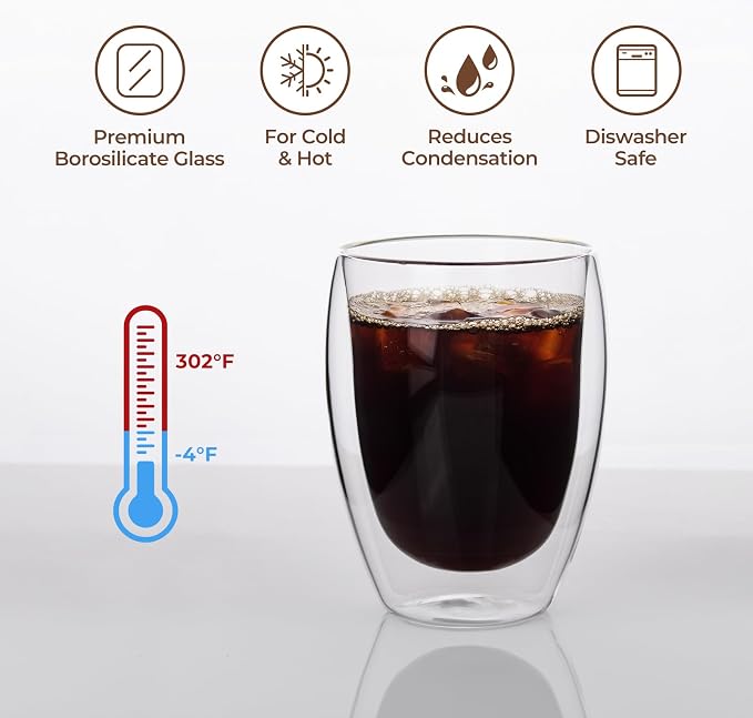 HillSpring Double Walled Glass Coffee Cup, Heat Resistant, Condensation Free - Image 3