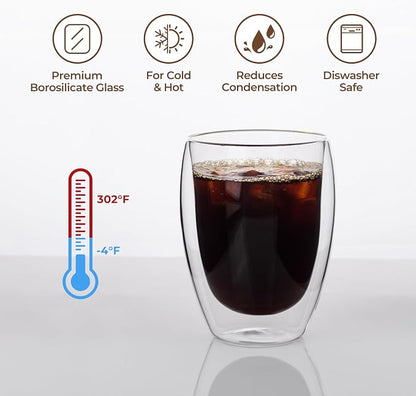 HillSpring Double Walled Glass Coffee Cup, Heat Resistant, Condensation Free - Image 3
