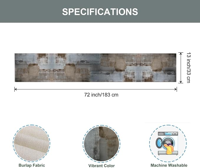 Grey and Brown Table Runner 13x72 Inch Modern Abstract Art Painting Kitchen - Image 6