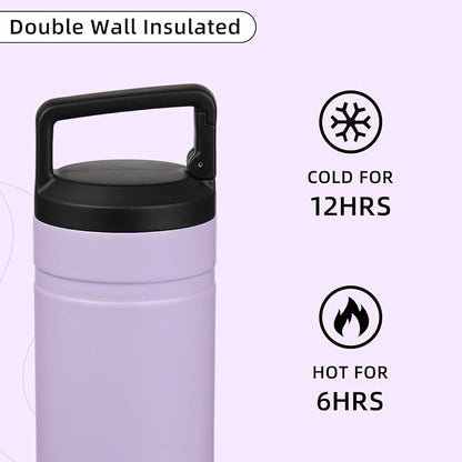 BJPKPK Insulated Water Bottle with 2 Lids,20 oz Double Wall Stainless Steel Vacuum Tumbler Travel Coffee Mug,Wide Mouth Thermal Cup,Purple