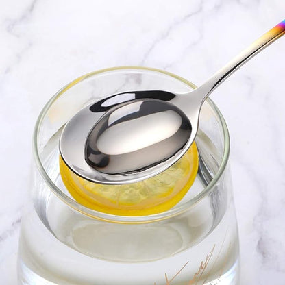 5-pieces Soup Dinner Spoon 8-Inch Rainbow Metal Korean Spoon Stainless Steel Table Spoons by Buyer Star