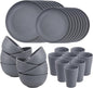 Supernal 32pcs Wheat Straw Dinnerware Sets,Unbreakable Dinnerware Sets for 8,Reusable Tableware,Dishes Set for 8,Plates and Bowls Set Dark Grey Include16pcs Plates, 8pcs Bowls, 8pcs Cups