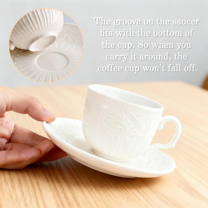 ZAVOOS Tea Cup and Saucer Set of 6, 6 Oz Small Vintage Porcelain Tea Cup - Image 4