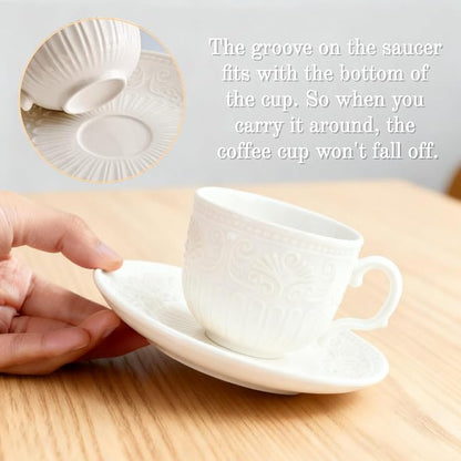 ZAVOOS Tea Cup and Saucer Set of 6, 6 Oz Small Vintage Porcelain Tea Cup - Image 4