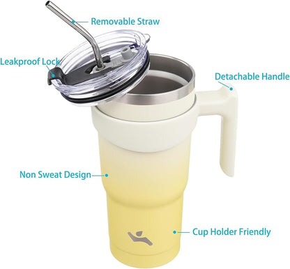 Konokyo 20 oz Tumbler with Handle and Straw, Insulated Travel Mug | Lemon; - Image 2