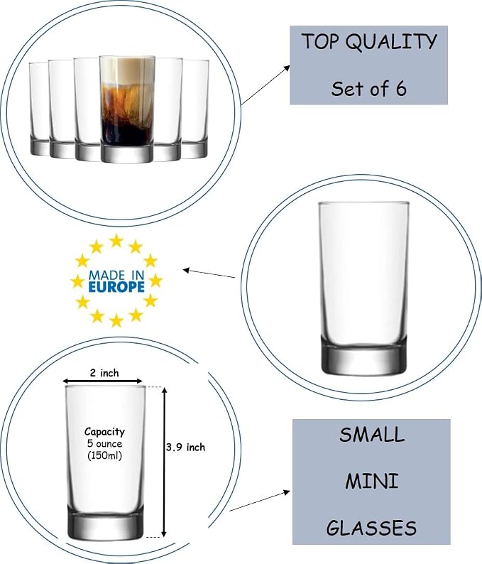 BOHEM'S Small Juice Glasses, Mini Clear Glass Cups Tumblers, 5.1 Oz, Drinking - Image 4