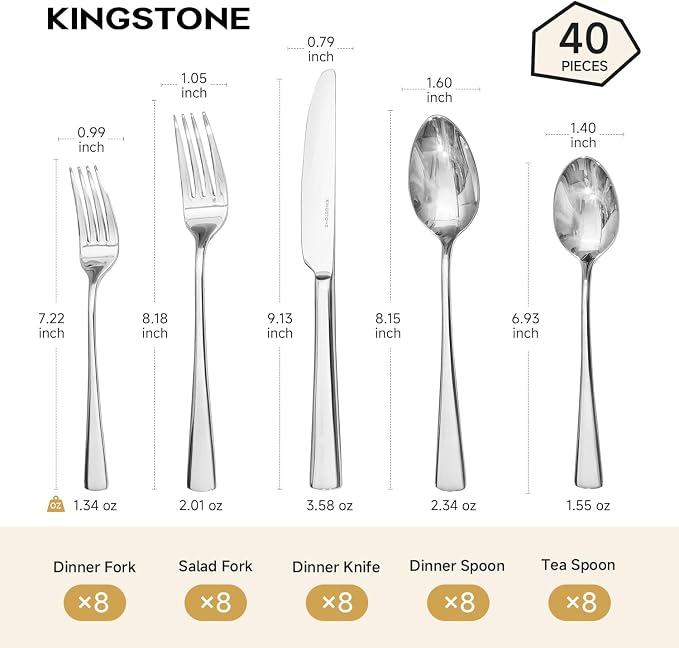 Silverware Set for 8, 40-Piece Forged 18/10 Stainless Steel Flatware Set - Image 2