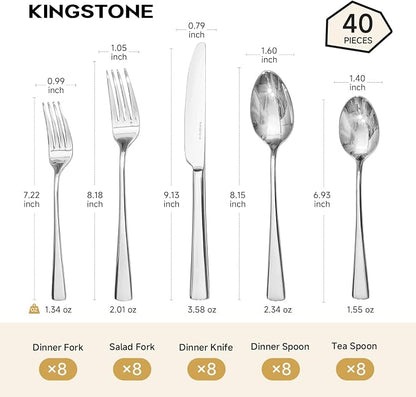 Silverware Set for 8, 40-Piece Forged 18/10 Stainless Steel Flatware Set - Image 2