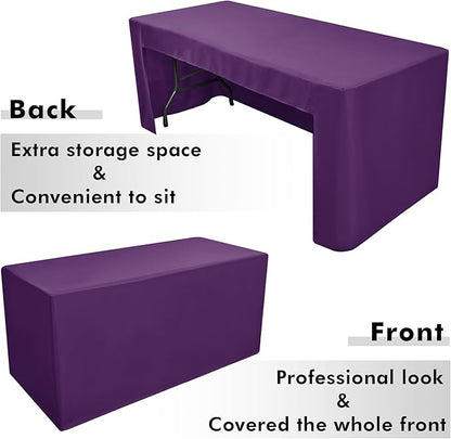 Nasitos 2 Pack 8' Fitted Table Cloth for Rectangular Table Purple Trade Show Table Covers-Open Back Valentines Tablecloth Washable and Wrinkle Resistant Table Cloth, Parties, Buffet, Baby Shower
