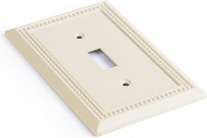 Henne Bery Sunken Pearls Heavy Duty Decorative Wall Plate Switch Plate Outlet Cover, Durable Solid Zinc Alloy (Single Toggle 3PK, Light Almond)