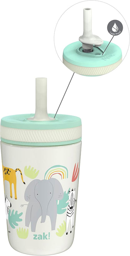 Zak Designs Safari Kelso 12oz Stainless Steel Leak-Proof Toddler Straw Cup by ZakDesigns
